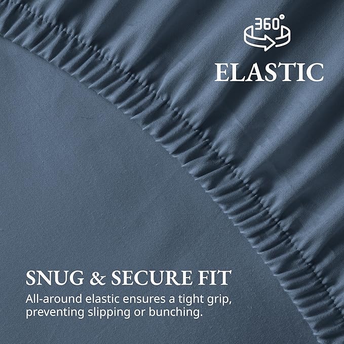 LANE LINEN 100% Organic Cotton Fitted Sheet Twin Size Set (No Flat Sheet) - Soft & Breathable Percale Weave Fitted Sheet Set - 15'' Deep Pocket For Snug Fit - GOTS Certified - Navy