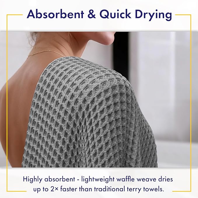 Alusa Home Ultra Soft Viscose from Bamboo Waffle Towels - Lightweight Bath Towel Set of 6 - Compact, Quick Dry & Lint Free (Pewter Grey)