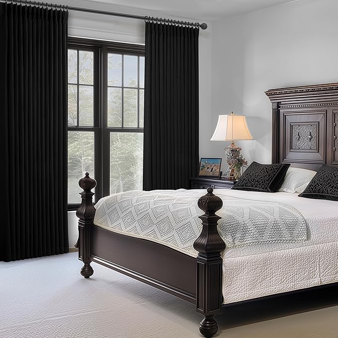 High Ceiling Extra Long Pinch Pleated Black Out 108 Inch Curtains for Patio Sliding Door, Textured Blackout Natural Linen 2 Layer Tall Curtain 9 FT Length Drapes for Dining Room Windows 2 Panels Decor
