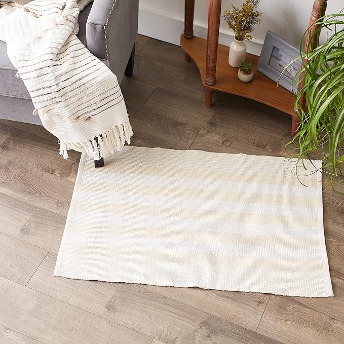 DII Woven Rag Rug Collection Recycled Yarn Cabana Stripe, 2x3', Natural