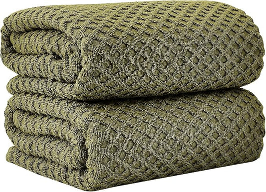 Great Bay Home Oversized Bath Sheets - 100% Cotton 2 Pack 68x35 Extra Large Towel - Absorbent, Durable, Quick-Dry Towels for Bathroom (Olive)