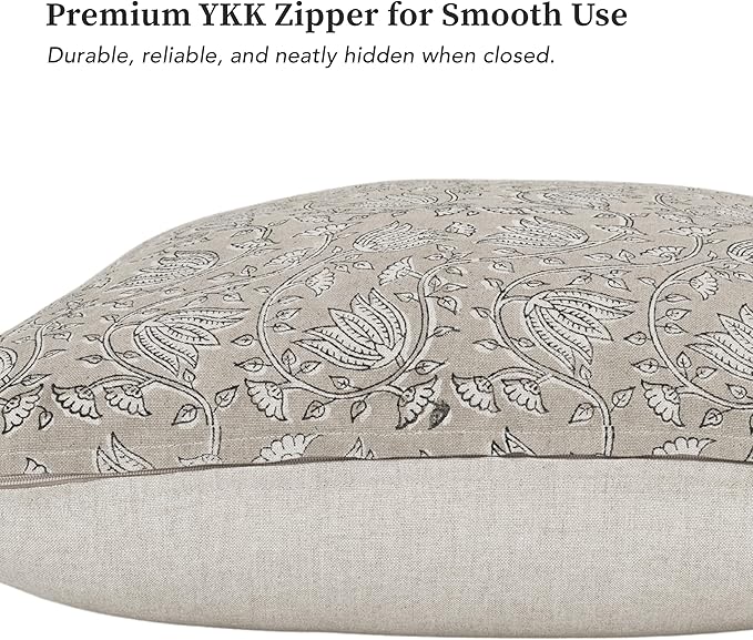Hand-block printed, artisan-made neutral accent throw cushion cover- Thick cotton cushion for sofa, bed, chair, home decor, gifting, spring vibe, boho, indoor- Natalie (Tan Beige, 20" x 20")