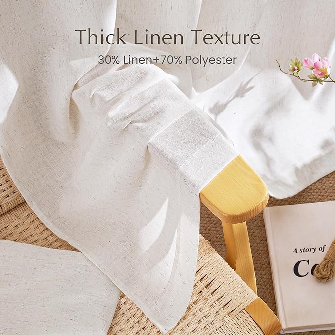 NICETOWN Cream Linen Doorway Curtains 80 inches Long, Rod Pocket & Back Tab Thick Flax Blend Semi Sheer Privacy with Light Filtering Window Treatments for Bedroom, W55 x L80, 2 Panels