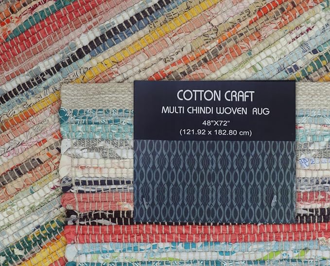 COTTON CRAFT Cotton Chindi Rag Rug - 4 x 6 ft – Handwoven Reversible Boho Farmhouse Area Rug – Multicolor Recycled Cotton Yarn Accent Carpet for Living Room, Bedroom, Entryway & Dorm Décor