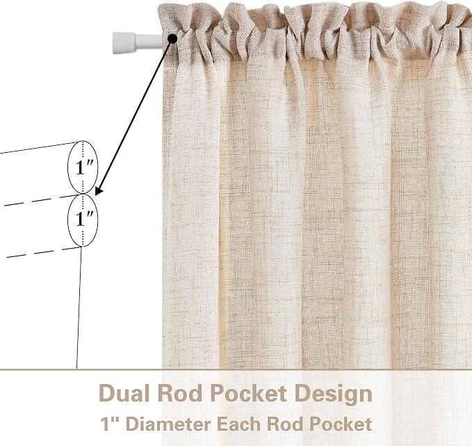 68 Inch Long Linen French Door Curtains Set of 2 Privacy Semi Sheer Sidelight Curtains for Patio Sliding Glass Door Window Curtain Farmhouse with Dual Rod Pocket and Tieback Light Coffee 25W X 68L