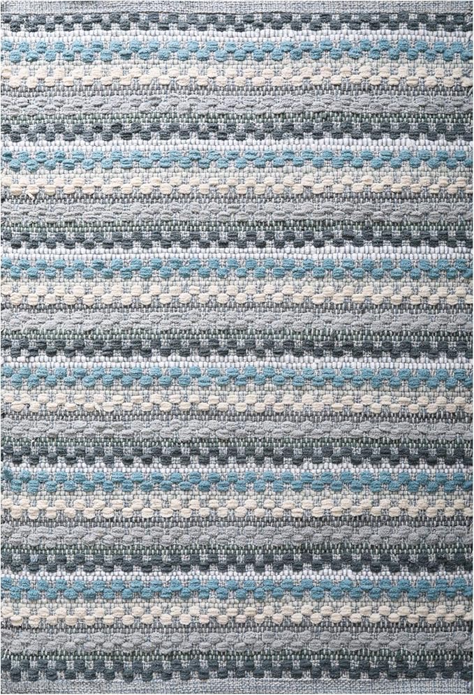 Cotton Chenille Hand Woven Area Rug 2x3 Feet - Aqua Combo, Reversible Quick Water Absorbent Accent Floor Rugs Ideal for Bathroom, Kitchen, Bedroom | Spa Blue Soft Washable Durable Mat for Home Décor