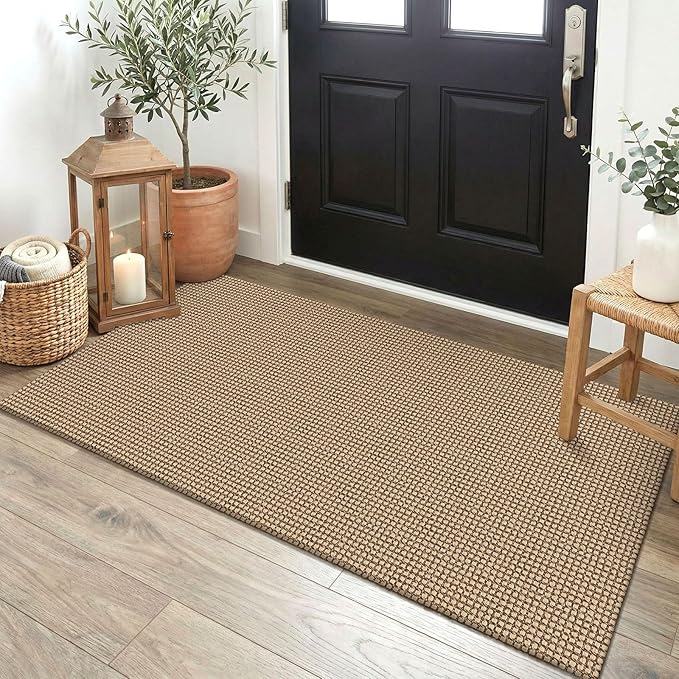 EARTHALL Woven Runner Rug 2x4 Ft Washable Runners for Hallways Cotton Non Slip Eentryway Runner Braided Indoor Floor Carpet for Kitchen, Hallway, Kitchen, Doormat, Orange/Tan/Brown