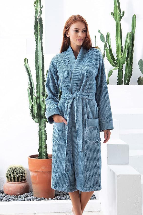 SEYANTE Turkish Cotton Bathrobe for Women - Organic GOTS Certified Terry Hooded Kimono Robe - Spa Quality Women's Cotton Robe