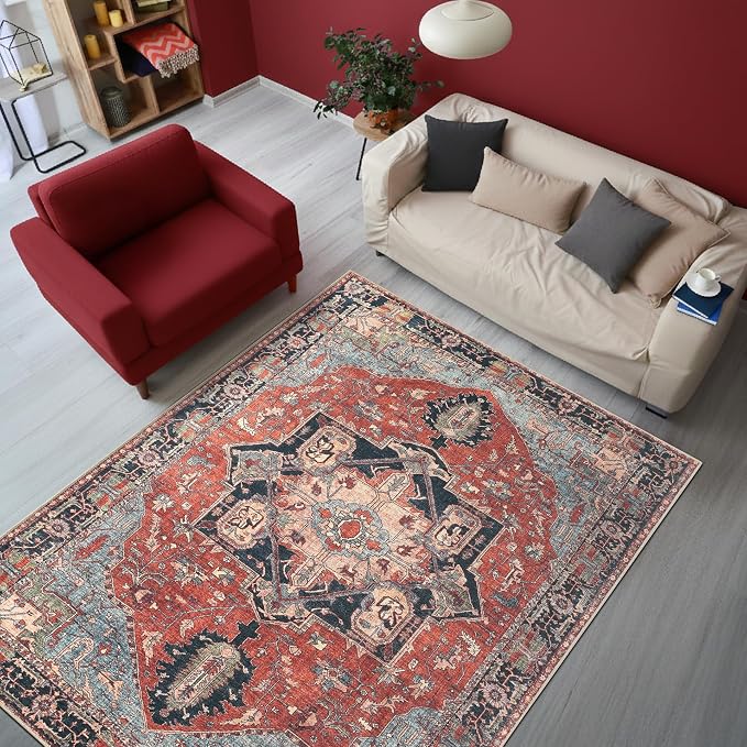 Keen Home Design 48"x72" Rug - Machine Washable Area Rug with Non-Slip Backing, Ideal for Living Room, Dining Room, Bedroom - Vintage, Easy Clean, Durable, Low Pile Rug - (4' x 6')