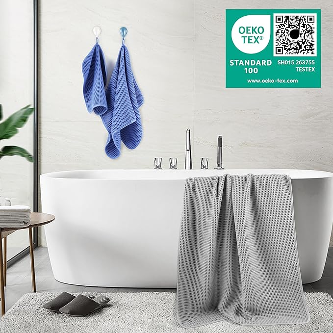 POLYTE 430 GSM Microfiber Quick Dry Lint Free Oversize Bath Towel Set, 6 Piece (Waffle Weave)