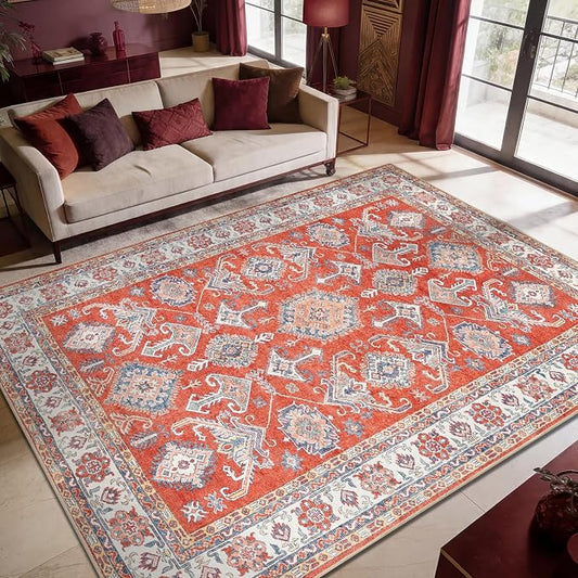 Keen Home Design 8x10 Rug - Machine Washable Area Rug with Non-Slip Backing, Ideal for Living Room, Dining Room, Bedroom - Vintage, Easy Clean, Durable, Low Pile Rug - (8' x 10')