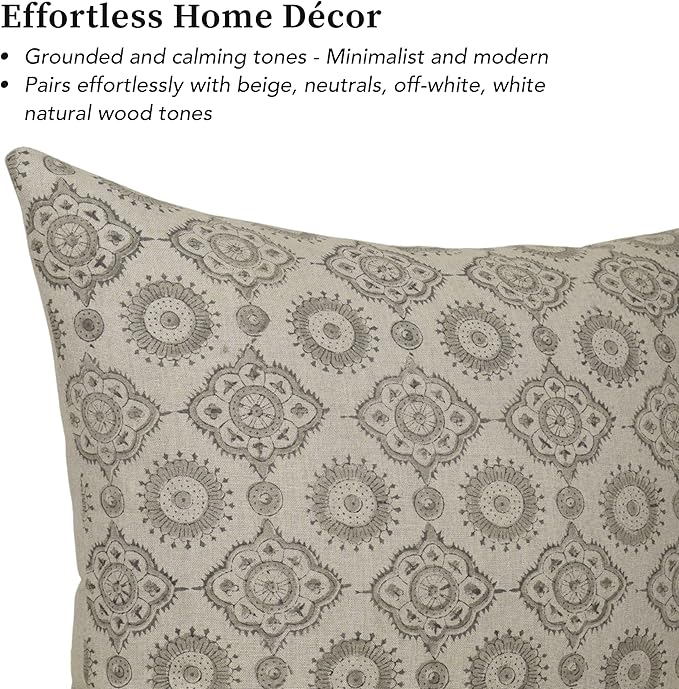 Handmade Block Print 100% Thick Cotton 20 x 20 inch Throw Pillow Cushion Cover with Zipper - Pillowcase for Bedroom, livingroom, Couch, Sofa, Outdoor, Chair, Bed, Home Décor-Uma (Grey)