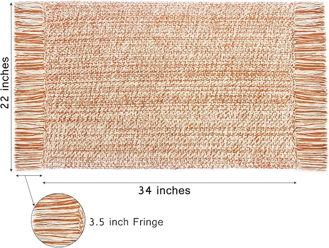COTTON CRAFT Woven Area Rug - 2 Pack Reversible Boho Farmhouse Rustic Cotton Throw Rug Carpet with Fringe - Machine Washable Mat for Bedroom Living Room Entryway Bathroom - 22x34 - Terracotta Natural