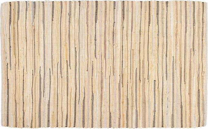 Ramanta Home 100% Cotton Hand Woven Tonal Chindi Rag Rug 3'x5' - Beige, Recycled Reversible Rug, Boho Rustic Farmhouse Rugs for Living Room, Dinning Room, Kitchen Floor Mats - 36"x60"