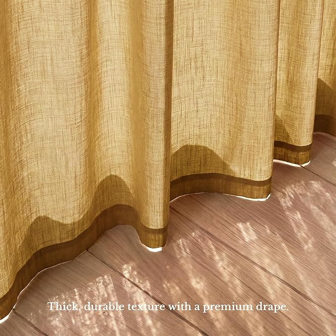 NICETOWN Gold Brown Linen Curtains 96 inch Long 2 Panels Set, 55" Wide Thick Flax Linen Blend Organic Home Decor Rod Pocket & Back Tab with Light Filtering for Bedroom/Living Room