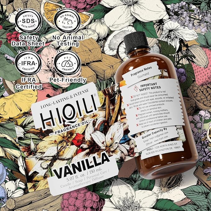 HIQILI Vanilla Fragrance Oil for Body Spray - 5.07 Fl Oz | Vanilla Oleoresin Scent, Diffuser Use, Essential Oil for Candle, Soap, and Women Perfume Making