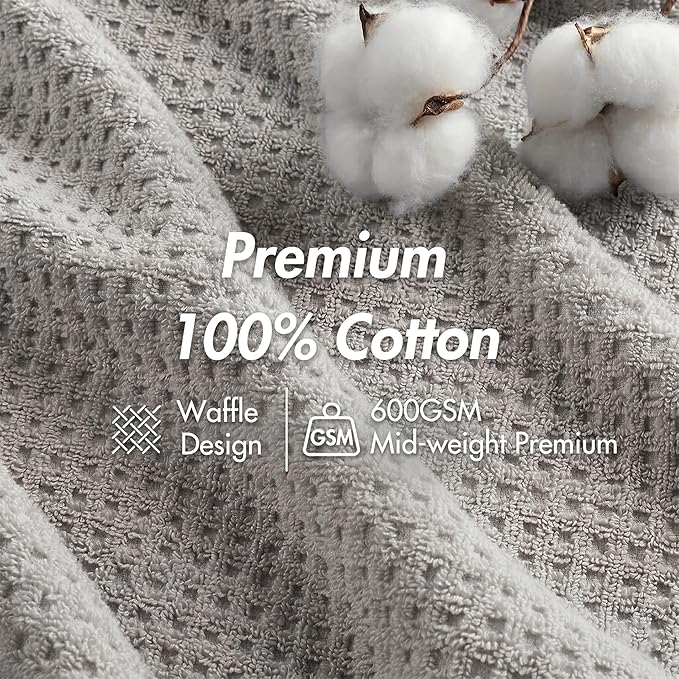 Madison Park Spa Waffle 100% Cotton Luxurious Towel Set, Premium Texture Waffle Weave, Highly Absorbent, Quick Dry, Hotel & Spa Quality Wash Clothes for Bathroom, Assorted Sizes, Grey 6 Piece