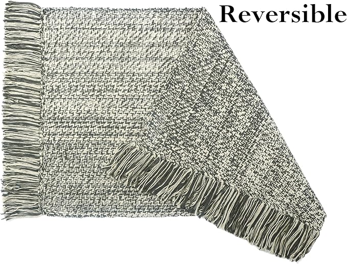 COTTON CRAFT Woven Area Rug - Reversible Boho Farmhouse Rustic Cotton Throw Rug Carpet with Fringe - Machine Washable Mat for Bedroom Living Room Entryway Bathroom Dorm - 22x34 - Grey Natural