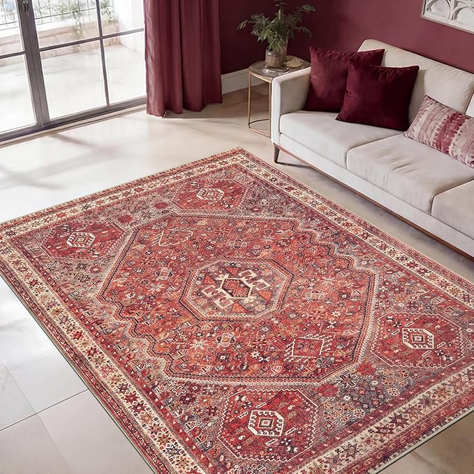 Keen Home Design 48"x72" Rug - Machine Washable Area Rug with Non-Slip Backing, Ideal for Living Room, Dining Room, Bedroom - Vintage, Easy Clean, Durable, Low Pile Rug - (4' x 6')