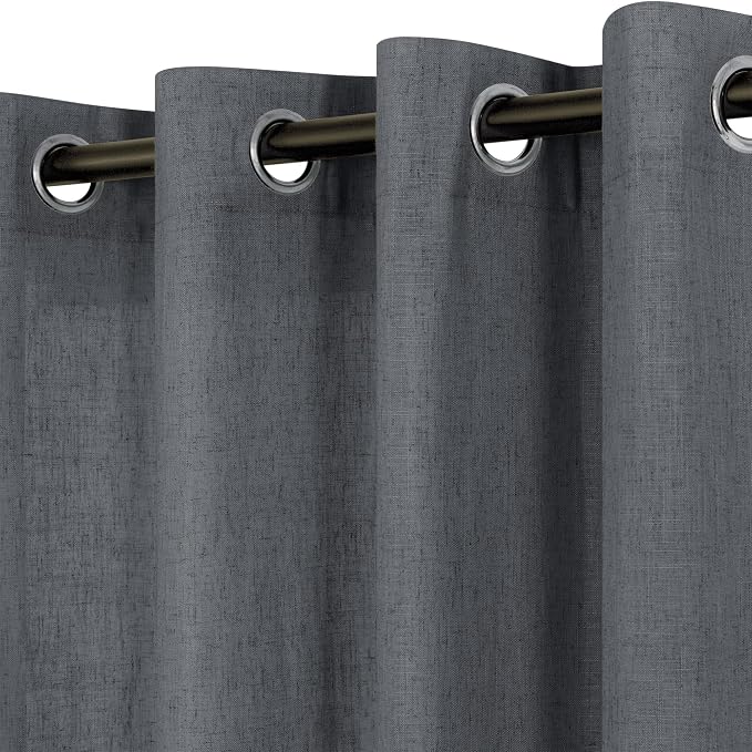 Pitalk Dark Grey Curtains 108 Inches Long Set of 2 Panels Grommet Unique Light Filtering Semi Sheer Office Curtains for Men Living Room Bedroom Charcoal Gray 52x108 Inch Length