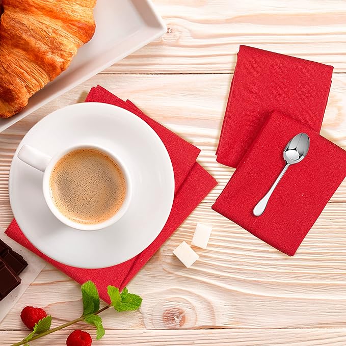Cloth Napkins Red Cotton Cloth Napkin Set of 12 100% Cotton Textured Cloth Dinner Napkins 18"X18" Everyday Usage Cloth Napkins Over Sized with Mitered Corners Ultra Soft Durable