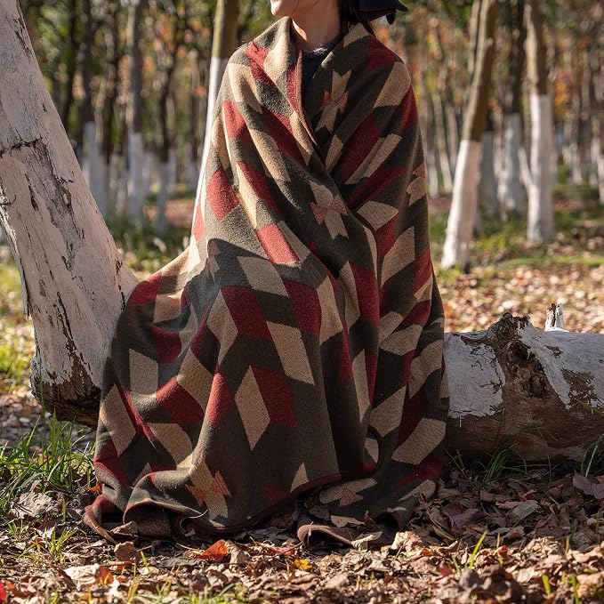 PuTian Merino Wool Blanket - 87" x 63" Great for Bed, Couch, Camping, Outdoors, Travel & Emergency -Large Warm Soft Washable Wool Throw