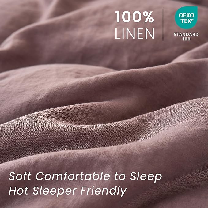 100% French Linen Pillow Shams Basic Style - Pack of 2 - Washed Solid Color Natural Flax Soft Breathable - Purple, 20'' x 26''