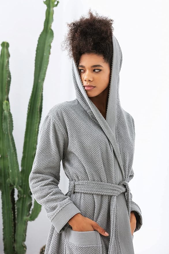 SEYANTE Turkish Cotton Bathrobe for Women - Organic GOTS Certified Terry Hooded Kimono Robe - Spa Quality Women's Cotton Robe