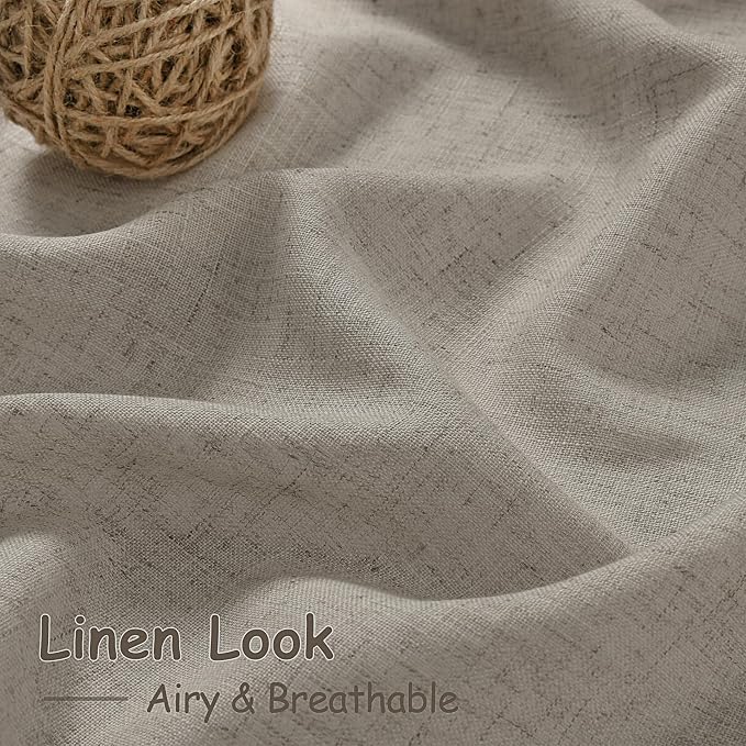Nanspring Grey Beige Curtains for Living Room 120 Inches Long Linen Light Filtering Semi Sheer Curtain Back Tab Simple Modern Boho Long Floor to Ceiling High Window for Bedroom 52x120, 2 Panels