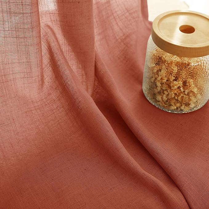 80 inch Linen Terracotta Curtains 2 Panels for Living Room Back Tab Light Filtering Semi Sheer Rust Colored 80 inches Long Soft Thick Cotton Cloth Textured Rustic Boho Farmhouse Room Decor