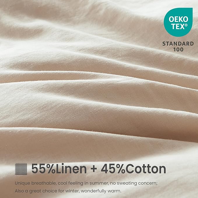 FALUCA French Linen Blend Duvet Cover Set 3Pcs King (104"x92") - Soft, Breathable, Cooling Farmhouse Bedding for Hot Sleeper (King, Linen)