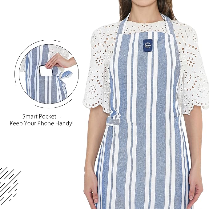 Encasa XO Cotton Kitchen Aprons for Women & Men with Pocket & Towel Loop, Adjustable Neck & Back Strap for Cooking, Baking