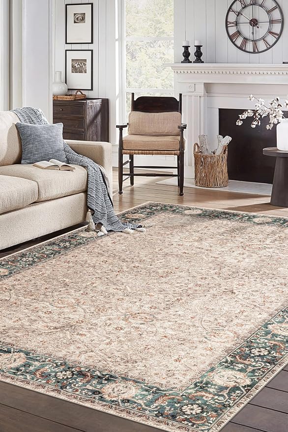 Keen Home Design 48"x72" Rug - Machine Washable Area Rug with Non-Slip Backing, Ideal for Living Room, Dining Room, Bedroom - Vintage, Easy Clean, Durable, Low Pile - (4' x 6')