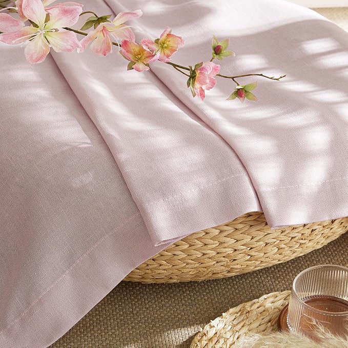 NICETOWN Linen Blend Blush Pink Curtains 96 inches Long, Rod Pocket & Back Tab Light Filtering Semi Sheer Window Treatments Privacy Added Drapes for Bedroom, W55 x L96, 2 Panels