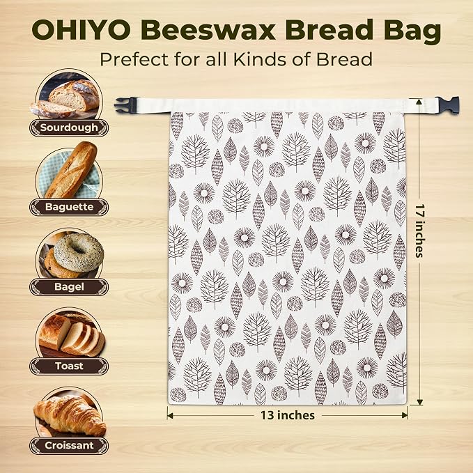 OHIYO Reusable Beeswax Bread Bags & Reusable Beeswax Wrap for Food, 9 Pack Organic Cotton Beeswax Papers (1XL + 3M + 5S)