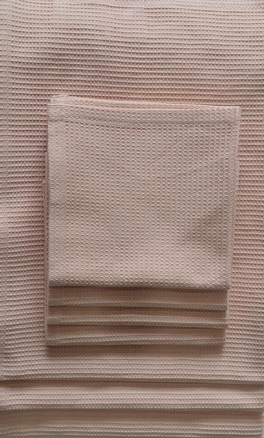 Waffle Bath Towel Set Organic Cotton GOTS Certified Pearl Blush Super ABSORBANT & Quick Dry NO SOFTENERS Environment Friendly 1xBATH 58x30.5, 2xHAND 29x20, 4xFACE 12x12INCH