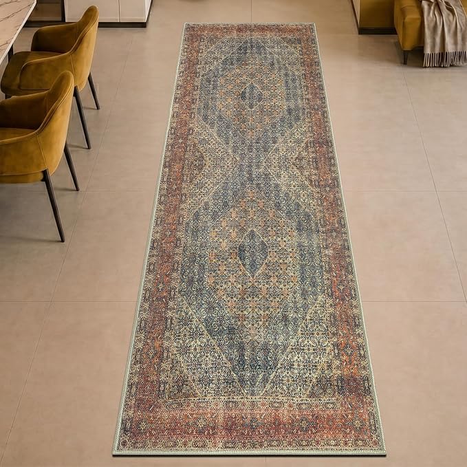 Keen Home Design 30"x120" Rug - Machine Washable Runner Rug with Non-Slip Backing, Ideal for Hallway, Entryway, Kitchen, Laundry Room - Vintage, Easy Clean, Durable, Low Pile - (2'6" x 10')