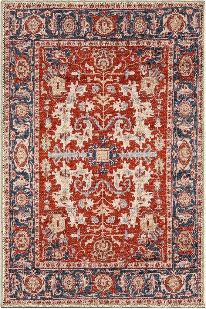 Keen Home Design 2x3 Rug - Machine Washable Entry Rug with Non-Slip Backing, Ideal for Enteryway, Kitchen, Bathroom, Laundry Room - Vintage, Easy Clean, Durable, Low Pile Rug - (2' x 3')