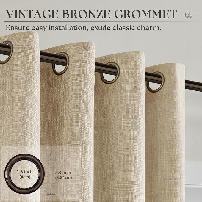 120 Inch Linen Curtains for High Ceiling Living Room Semi Sheer Large Tall Grommet Curtain Panel 120 Inches Long Cottage Primitive Faromhouse Boho Drapes Villa Balcony 10 Ft Length Sand Beige Oatmeal