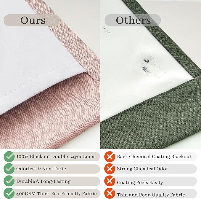 Light Pink Extra Long Floor to Ceiling Curtains 108 Inches Long for Kids Room, Memory Trained Pinch Pleated Blackout Insulated Two Layer Linen Drapes with Hooks Rings Privacy Luxury Curtain 2 Panels