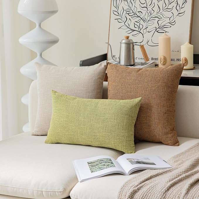 Kevin Textile Decorative Throw Cushion Covers Farmhouse Cushion Case Indoor Outdoor, Set of 2, 22 x 22 inches (55x55cm), Hazel Brown
