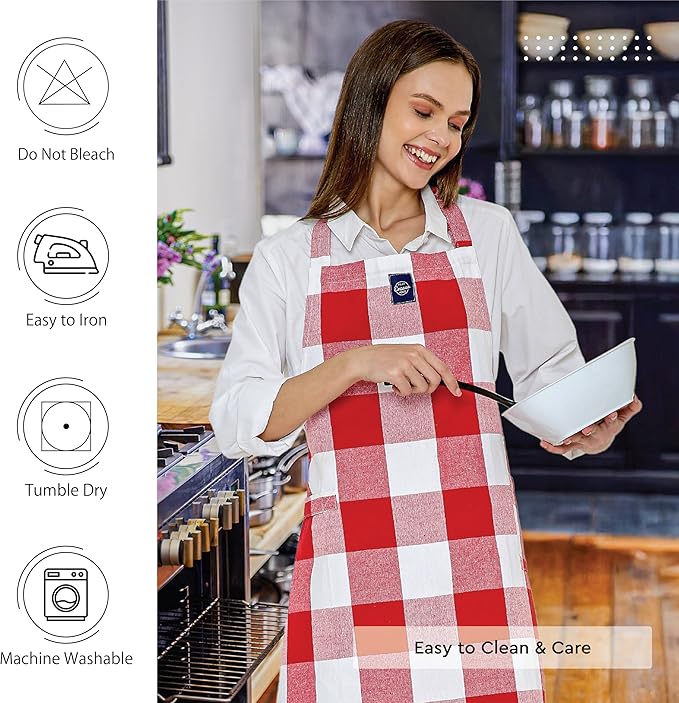 Encasa XO Cotton Kitchen Aprons for Women & Men with Pocket & Towel Loop, Adjustable Neck & Back Strap for Cooking, Baking