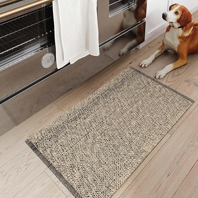 LEEVAN Small Bathroom Rug 2' x 3', Washable Natural Entryway Rug, Low Profile Reversible Front Door Mat, Farmhouse Kitchen Mat Modern Carpet for Bedroom/Porch/Back Door Decor