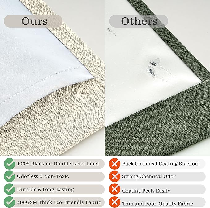 Light Beige Natural Linen Blackout Curtains 90 Inches Long 2 Panels Set for Patio Sliding Door, Modern Pinch Pleat Double Layer Sun Block Window Drapes for Office 40 x 90 Inch Cream Decorative Curtain