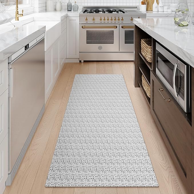 Collive Runners for Hallway, 2x5 Non Slip Kitchen Runner Rug Boho Laundry Room Rug Washable, Grey Farmhouse Entryway Rug Hand-Woven Cotton Carpet for Bedroom Bathroom