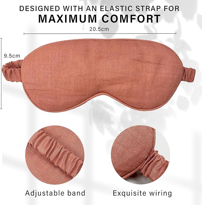 Eye mask Pure Linen Sleep Mask with Elastic Band, No Pressure On Eyes,Side Sleeper Eye Cover Organic Cotton Core Blindfold,Napping & Yoga Travel Essentials (Terrocota)