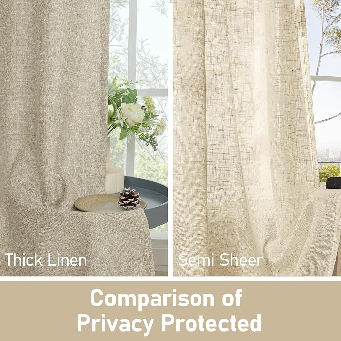 LAMIT Camel Linen Curtains for Living Room/Bedroom, 80 Inch Linen Textured Light Filtering Window Drapes Grommet Privacy Protected Panels for Farmhouse, 2 Panels, 52 x 80 Inch