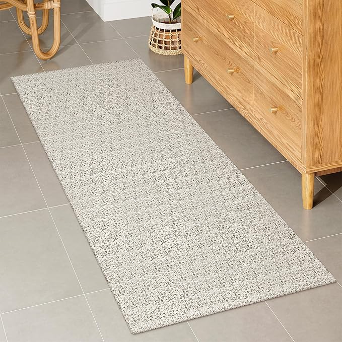 Collive Runners for Hallway, 2x5 Non Slip Kitchen Runner Rug Boho Laundry Room Rug Washable, Tan Farmhouse Entryway Rug Hand-Woven Cotton Carpet for Bedroom Bathroom