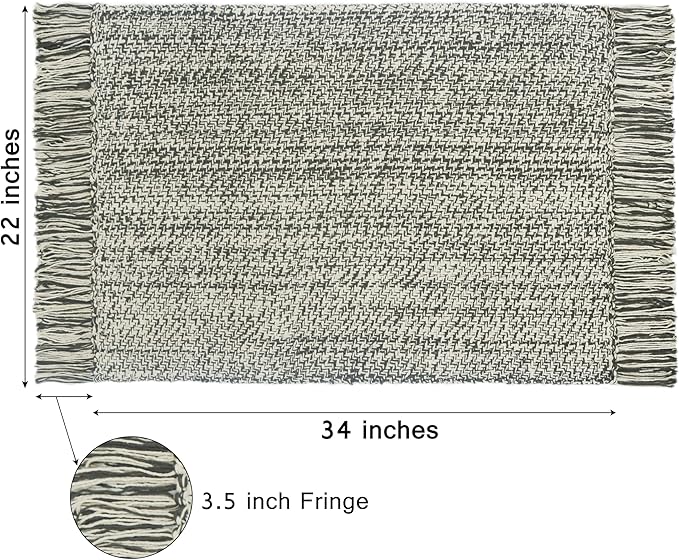 COTTON CRAFT Woven Area Rug - Reversible Boho Farmhouse Rustic Cotton Throw Rug Carpet with Fringe - Machine Washable Mat for Bedroom Living Room Entryway Bathroom Dorm - 22x34 - Grey Natural