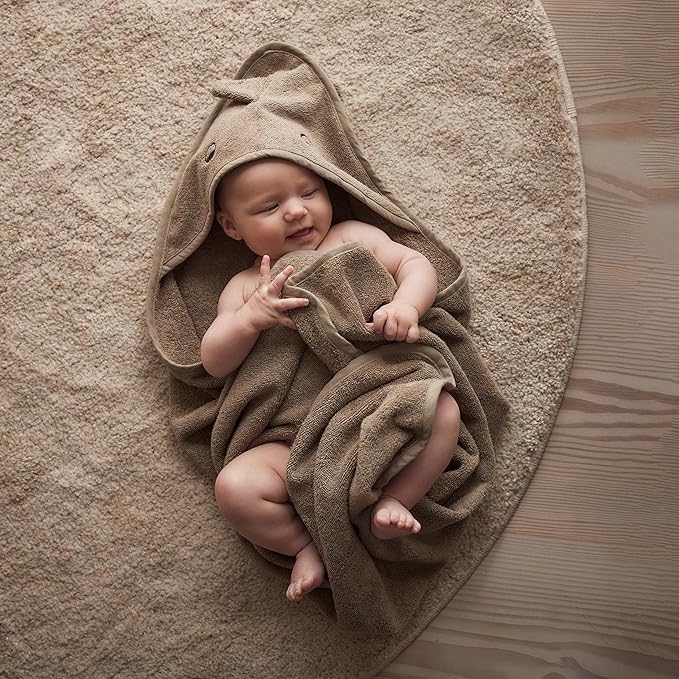 Hooded Baby Towel – 100% Organic Cotton Baby Bath Towels – Baby Boy Newborn Essentials - Super-Soft and Absorbent. (Dino - Green Moss)